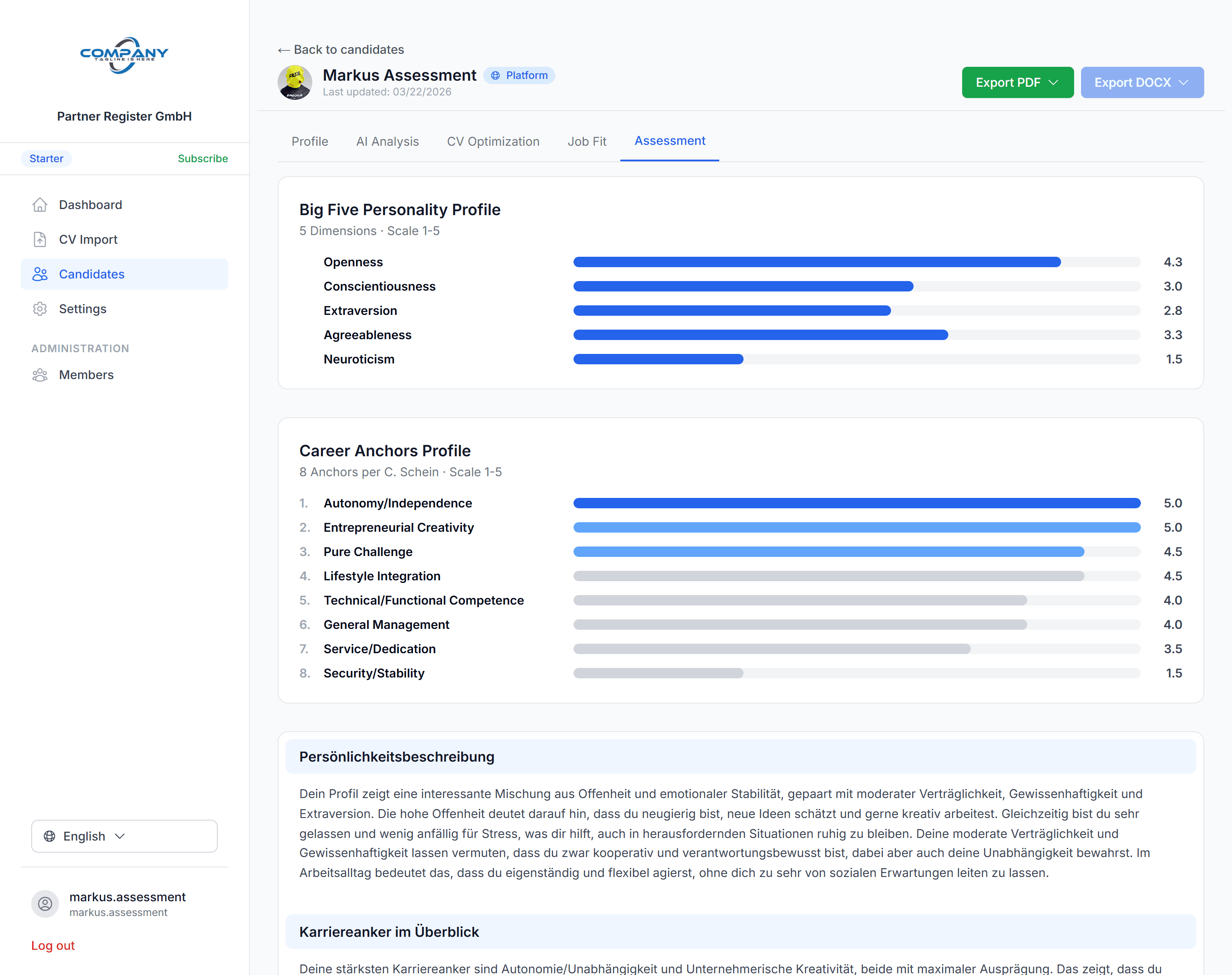Persönlichkeitsassessment mit wissenschaftlich fundierten, lizenzfreien Frameworks